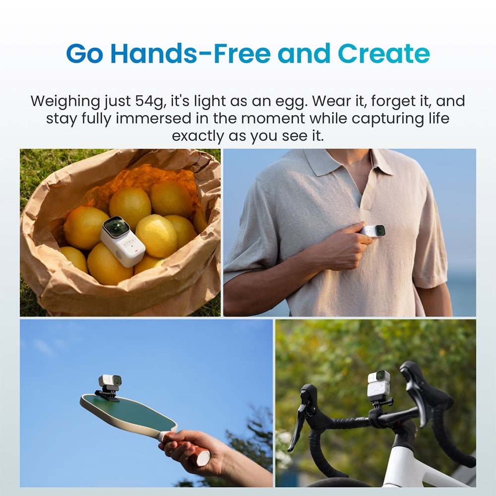 Xtra Atto Wearable POV Action Camera, 54g Mini Vlog Camera with Magnetic Mount, 4K/60fps 1/1.3" Sensor, 128GB Built-in Storage, 220-Min Battery Vision Dock, Hands-Free Video Camera, White