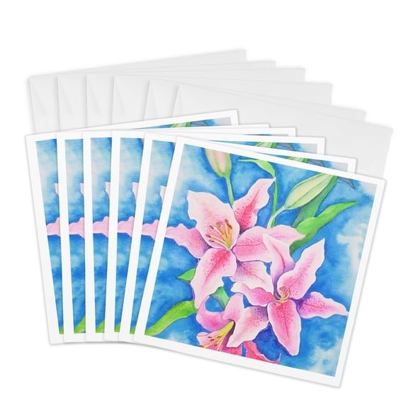 3drose, Chinese Lilies, 6 Greeting Cards with Envelopes