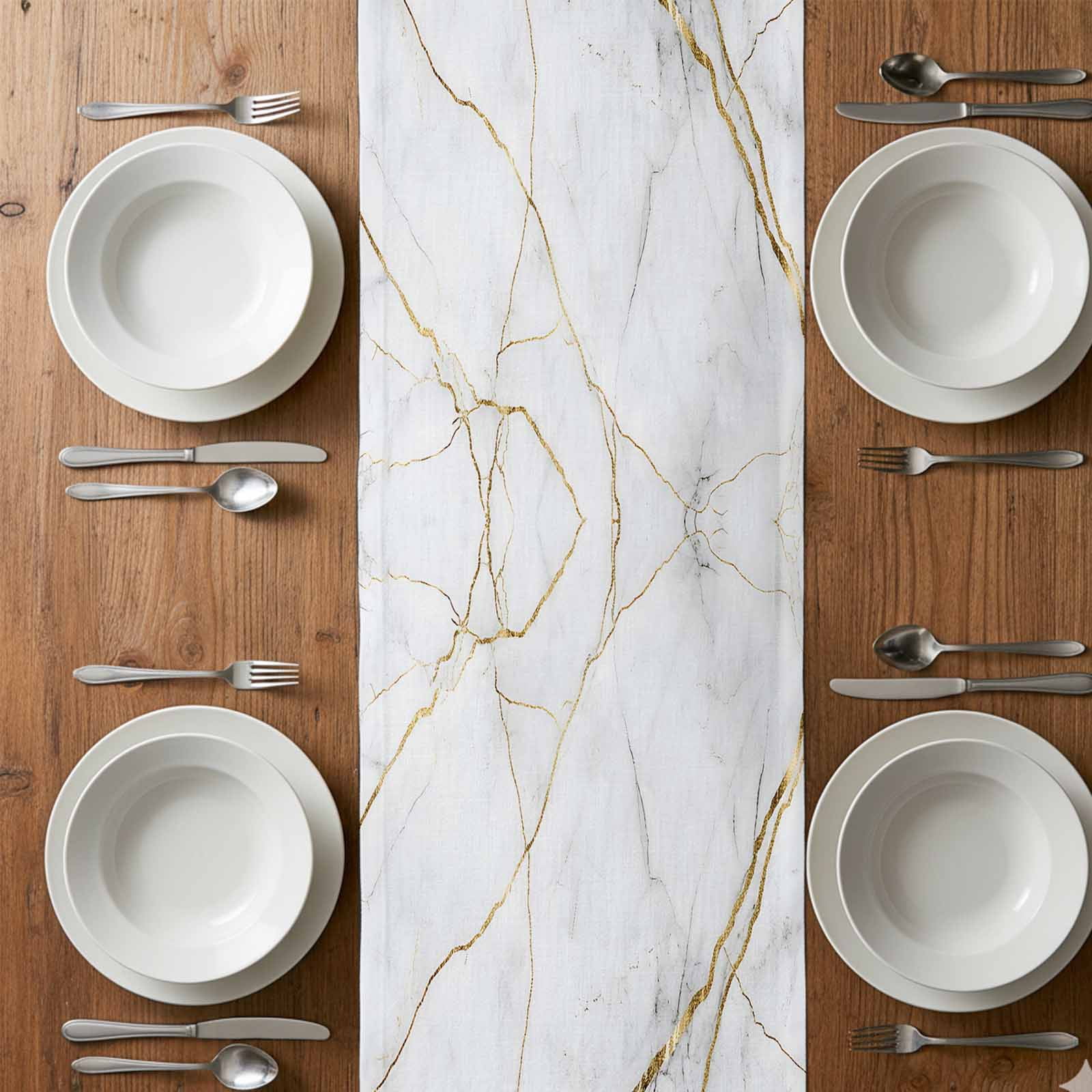 Gray Marble Table Runner 120 Inches Long Gold Lines Abstract Crack Modern Art Table Runners for Dining Room Tabletop Dresser Scarf Home Party Banquet Wedding Holiday Decoration