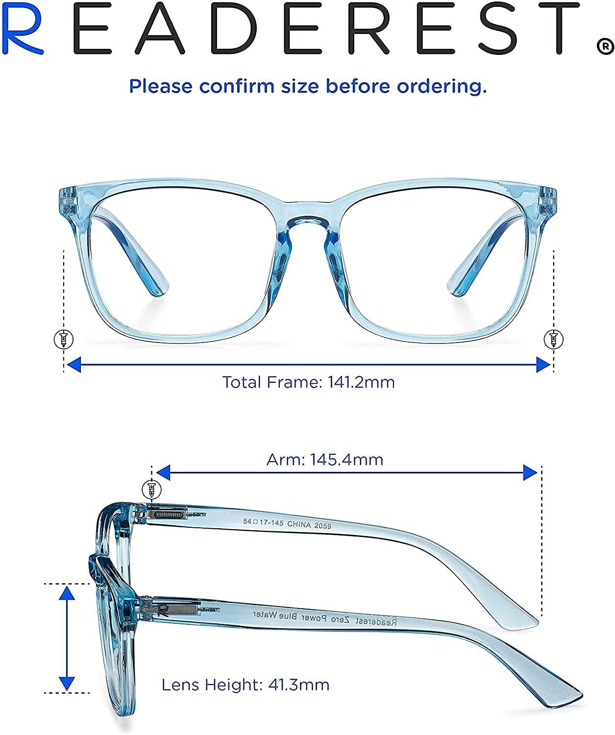 Readerest Blue Light Blocking Reading Glasses Light Blue 300 Magnification