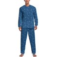 thumbnail image 1 of Pijama de tiburón abstracto de primavera de dos piezas con estampado animal colorido, conjunto de pijama cálido para hombre, ropa de dormir gráfica de manga larga para el hogar, 1 of 5