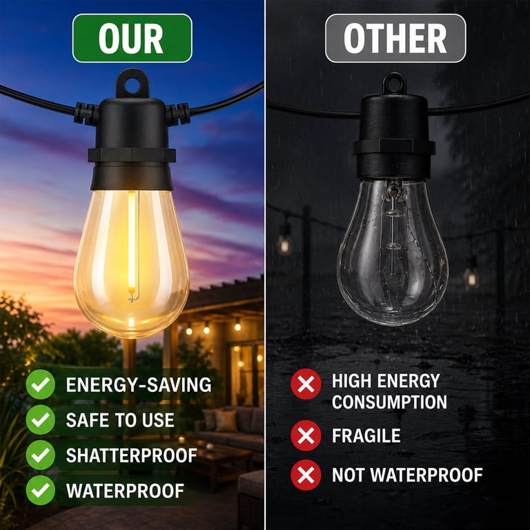 DAYBETTER S14 Outdoor String Lights, 100 Ft with 30 Edison Bulbs photo 3