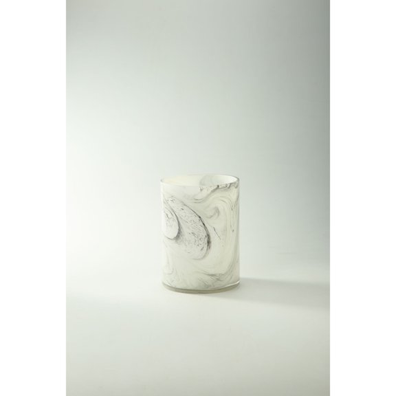 CC Home Furnishings 8" Abstract White and Gray Cylinder Glass Vase