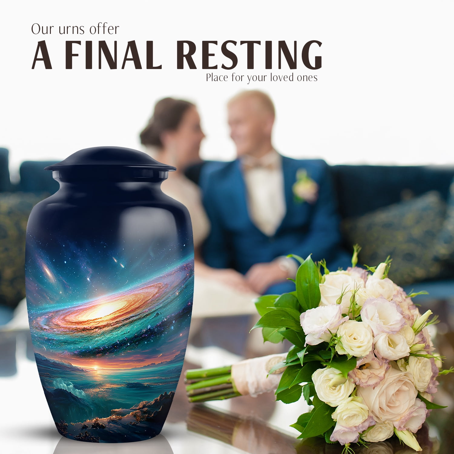 JAGASY Green Galaxy Combo Urn Set of 5, Dark Blue Small Urns for Human Ashes Keepsake, Galaxy Nebula Decorative Urns for Daughter, Cosmic Memorial Cremation Urn for Son, (1 Large, 10" & 4 Small, 3")