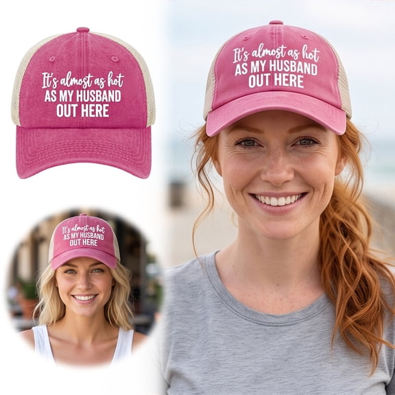 Funny Slogan Mesh Trucker Hat Washed Distressed Mesh Baseball Cap Humorous Quote Snapback Cap For Daily Travel Beach Outdoor(Pink-12.5Cm)