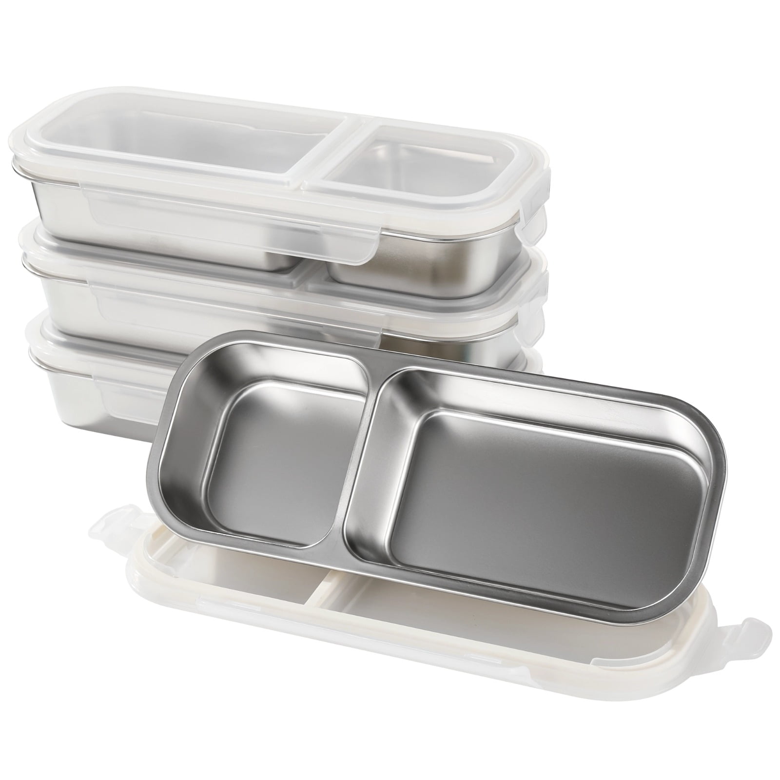 4 Pcs Stainless Steel Bento Boxes, 2-Compartment 23.7 fl oz Snack Containers with Leakproof Silicone Seals, Stackable Meal Prep Food Storage Box for Adults & Youngsters