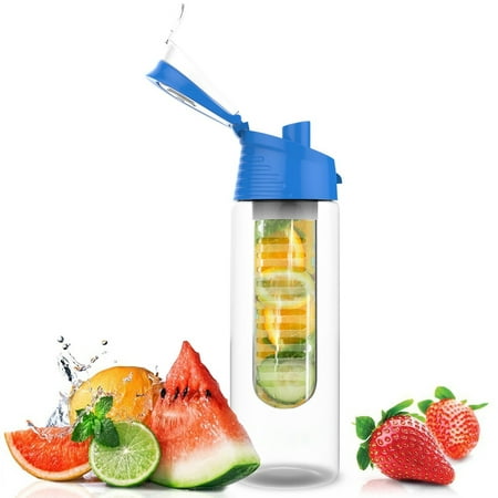 Premium Fruit Infused Water Bottle -Insulating Sleeves and Flavored Water Recipe eBook Included, Bottom Infuser Style with Flip Top