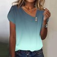 thumbnail image 5 of Womens Short Sleeve Slant Neck Trendy Loose Fit Top with Artistic Color Gradient Drip Print, 5 of 6