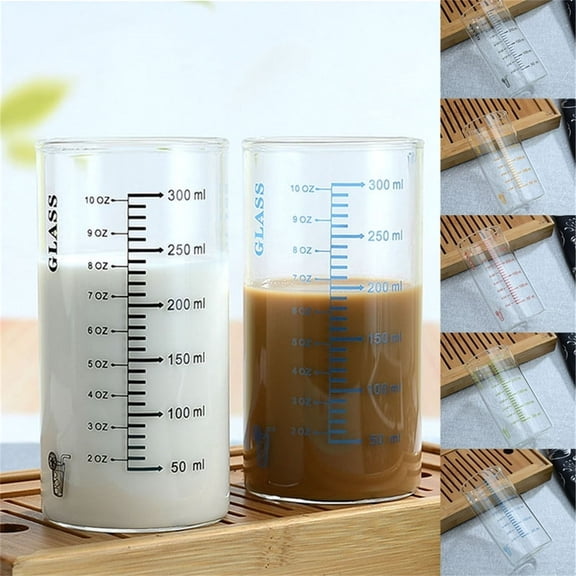 Homng Glass Measuring Cup, High Borosilicate Glass Measuring Cup Shot Glass Glass Jigger Spirit Round Graduated Beaker for Kitchen Or Restaurant Easy to Read, Black