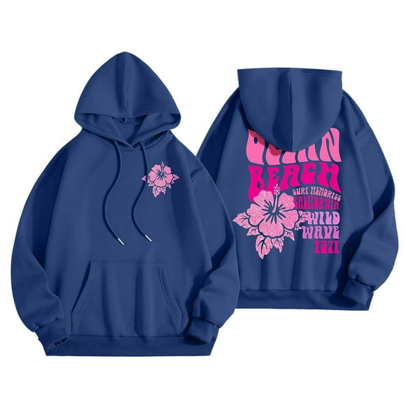 DondPO Womens Sweatshirt，Women 2024 Cute Preppy Sweatshirt Long Sleeve Hoodie Women's Drawstring Pullover Tops with Pockets，Trendy Queen Hoodie，Sweatshirts for Women Trendy Blue S Clearance！