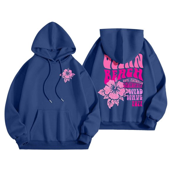 DondPO Womens Sweatshirt,Women 2024 Cute Preppy Sweatshirt Long Sleeve Hoodie Women's Drawstring Pullover Tops with Pockets,Trendy Queen Hoodie,Sweatshirts for Women Trendy Blue S Clearance!