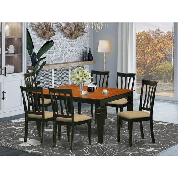 East West Furniture Weston 7-piece Wood Kitchen Set in Black/Cherry