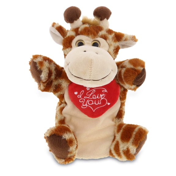 DolliBu I LOVE YOU Giraffe Soft Plush Hand Puppet with Heart - 10 inch