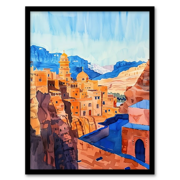 Artery8 Old City of Jerusalem Watercolour Cityscape Living Room Art Print Framed Poster Wall Decor 12x16 inch