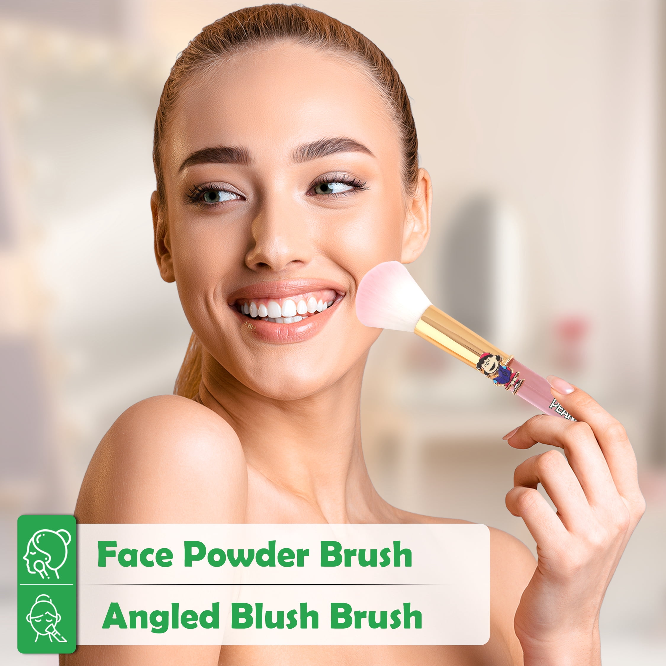 Profusion Cosmetics Peanuts Holiday Merry & Bright Brush Set with Case, 5PC Face & Eye Makeup Brush with Synthetic Bristles for Blending, Shading & Blush