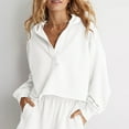 thumbnail image 2 of Aocisk Mode Ample à Capuche Femmes Printemps Automne Blouse Col en V Manches Longues Style Chemise Haut Blanc P, 2 of 4