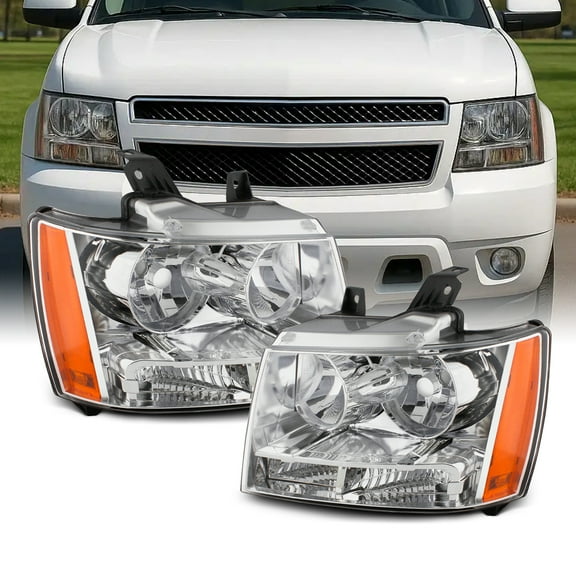 AKKON - For 07-13 Suburban Tahoe Avalanche Chrome Clear Headlights Front Lamps Direct Replacement Left   Right