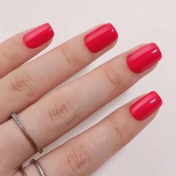 CurvLife Red Canvas Press-On Nails - 30PCS Short Square, Minimalist Solid Color, Non-Toxic & Reusable