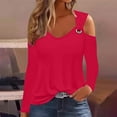 thumbnail image 2 of AherBiu Long Sleeve Shirts for Women off Shoulder Scoop Neck Pullover Fall Spring Tops Blouse Solid Color, 2 of 5