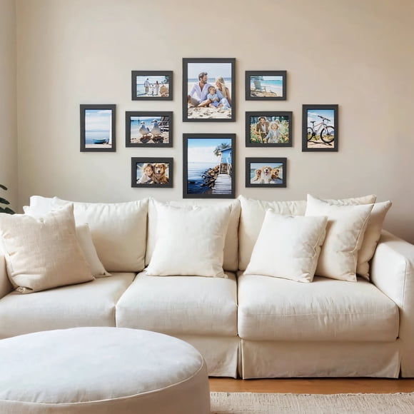 LEDREM 10-Pack Collage Picture Frames Set - Includes 8x10, 5x7 & 4x6 Sizes, Glass Front Wall Gallery Decor, Ink Black