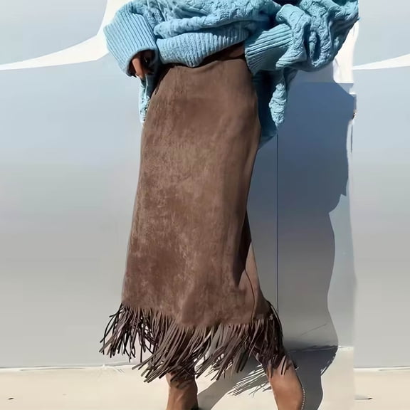 Drawstring Tassel Skirt Women Solid Color Elastic Waist Pocket Casual Summer Fashion Flowy Versatile Everyday Wear Date Outfit Gray S