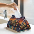 thumbnail image 6 of Uemuo Neon Shanghai Cityscape Night Pattern Tissue Box Cover Holder, Triangle with Bottom Belt - PVC Leather Decorative Organizer for Tabletop, Bathroom, Car, Office, 6 of 9
