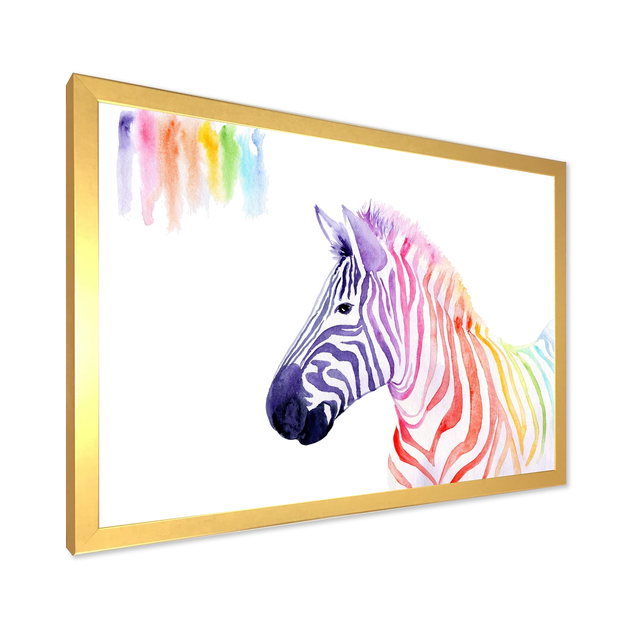 Designart 'Portrait of Rainbow Zebra On White' Farmhouse Framed Art Print