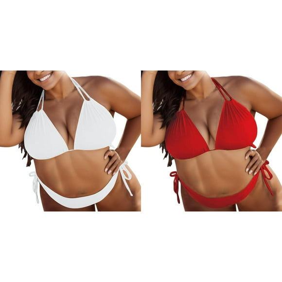 (2-Pack) Kcodviy Solid Size Suit Push Swim Sports Bra for Swimming Bikini Swimwear Padded Bathing Swim Skirt Bottoms for Women Long Womens Swimsuit Set Plus Beach Rompers for Teen Up Swimwears Tank