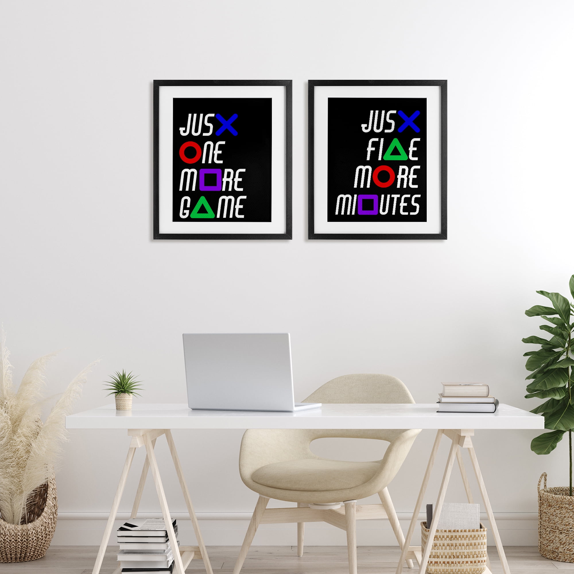 Gamer Button Symbols Phrases 2 Piece Black Framed Print Under Glass Set, design by Kim Allen