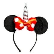 Disney- Girl's Minnie Mouse Red Polka Dot Bow Unicorn Ears Headband