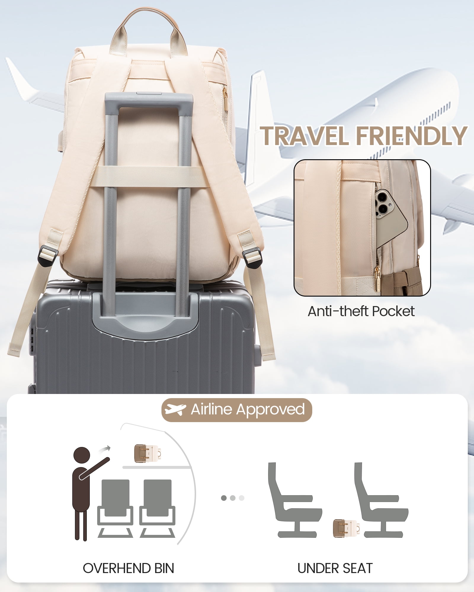 Lovevook Laptop Backpack for Women, Vintage Teacher College Nurse Work Computer Bag Fit 15.6" Laptop with USB Port, Waterproof Travel Backpack Purses
