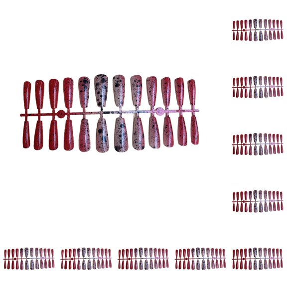 Soidarity 24 Uds. De uñas postizas extralargas, puntas de uñas postizas, decoración para mujeres, accesorio de manicura para mujeres y niñas, estampado rojo negro 10piezas