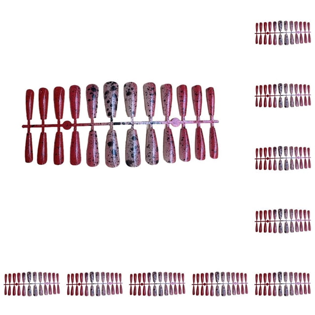Soidarity 24 Uds. De uñas postizas extralargas, puntas de uñas postizas, decoración para mujeres, accesorio de manicura para mujeres y niñas, estampado rojo negro 10piezas