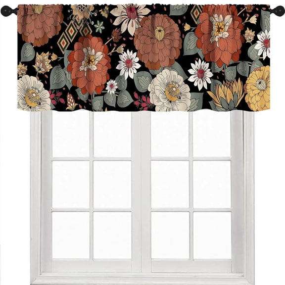 Boho Floral Bedroom Valance,Rustic Tropical Leaves Bohemian Flower Colorful Mandala Plants Botanical Spring Living Room Window Valance for Kitchen Living Room Bathroom 1 Piece,54x18 Inch