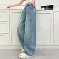 thumbnail image 6 of High Waisted Jeans for Girls Streetwear Casual Straight Wide Leg Pants Trousers with Pockets School Outfits Size 5-15, 6 of 8