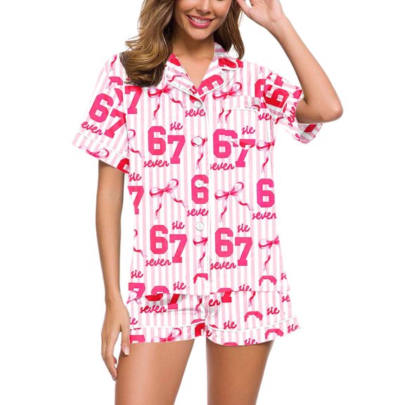 MAIHAN Women 2 Piece Pjs Shorts Set Short Sleeve Tops and Capri Pants Lounge Set Button Up Summer Cute Pjs Comfort Shirts and Shorts Loungewear