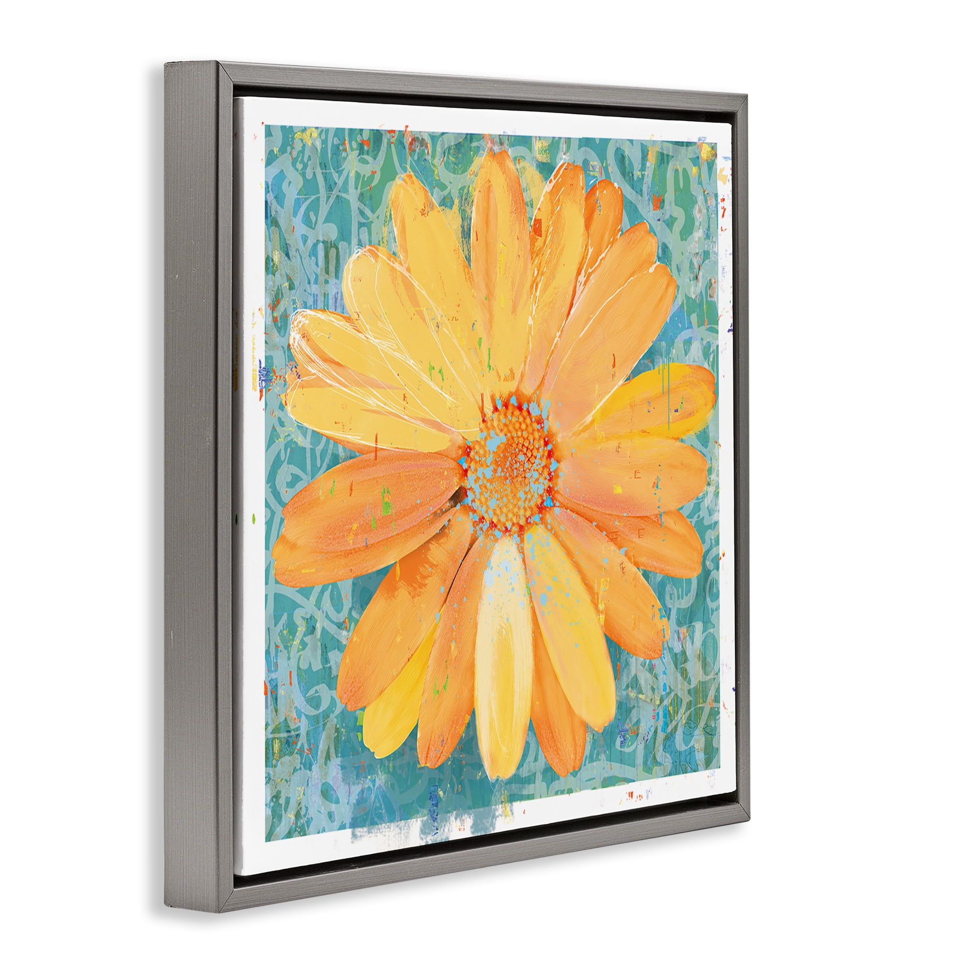 Stupell Industries Urban Daisy over Graffiti Gray Framed Floater Canvas Wall Art, design by Porter Hastings