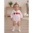 thumbnail image 6 of BemeyourBBs Newborn Baby Girls Valentines Day Outfits Bubble Romper Stripe Heart Embroidery Long Sleeve Peter Pan Collar Bodysuit Spring Clothes, 6 of 9