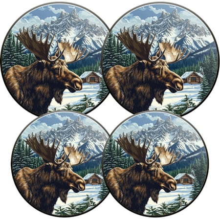 

Electric Stove Burner Covers 4 Pcs Round Gas Burner Cover 8 and 10 Inch moose in the snow wilderness