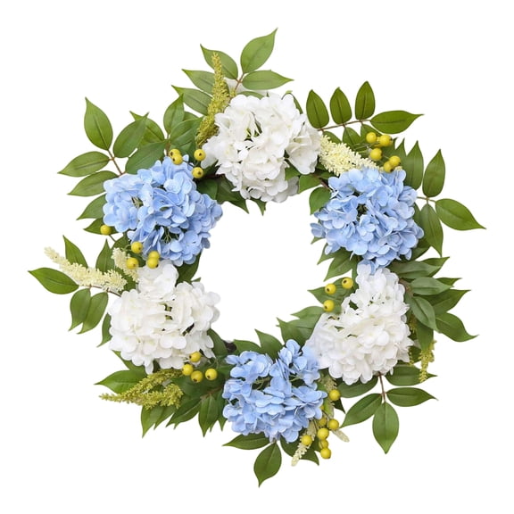 Beautiful White And Blue Hydrangeas Wreath For Home Decoration Fabric And Plastic Seasonal Floral Garlands