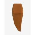 thumbnail image 3 of ZAFUL Women Casual Silky Cinched Front Asymmetrical Midi Skirt Coffee S, 3 of 4