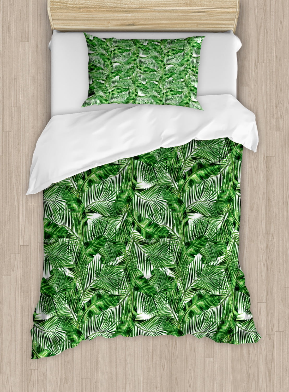 Zen Duvet Cover Set, Tropical Plants Background Feng Shui Style