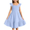 thumbnail image 1 of Robes de Printemps pour Filles Été Unies Smockées Sans Manches Robe d'Été pour Enfants Filles Décontractée Plage Vacances Robes pour Enfants Bleu Ciel 13 Ans-14 Ans, 1 of 7