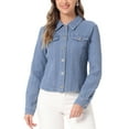 thumbnail image 1 of Chaqueta de mezclilla casual de mujer INSPIRE CHIC, con botones, mangas largas, textura lavada, talla XL, azul claro, 1 of 6