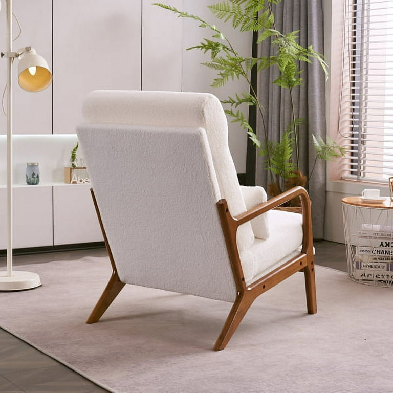 Modern Accent Chair Comfy Lounge Chair with High Back Design Comfy Living Room Chair with Wooden Armrest Upholstered Living Room Bedroom Chair