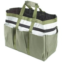 Garden Tool Bag, Large Capacity Oxford Cloth Tote for Camping, Waterproof, 8 External Pockets, Reinforced Top Handle, Black and White Stripe Design