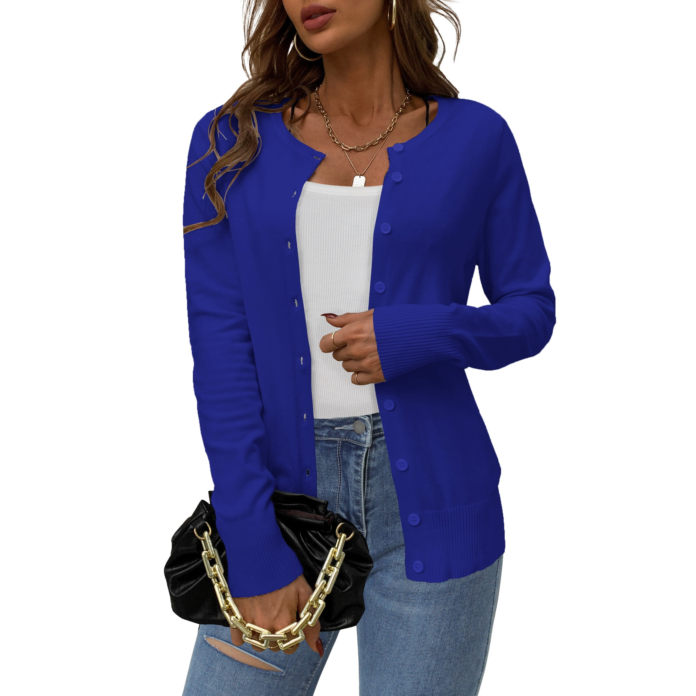 Button Magenta Down Soft Knit Long Sleeve Cardigan Sweater main image 0