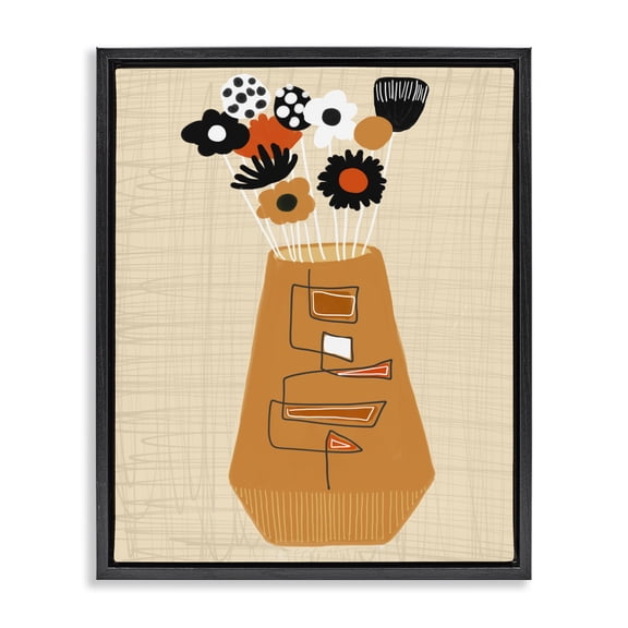 Stupell Industries Bohemian Boho Orange Flower Vase Black Floating Frame Canvas Art, 25 x 31, by Deborah Velasquez