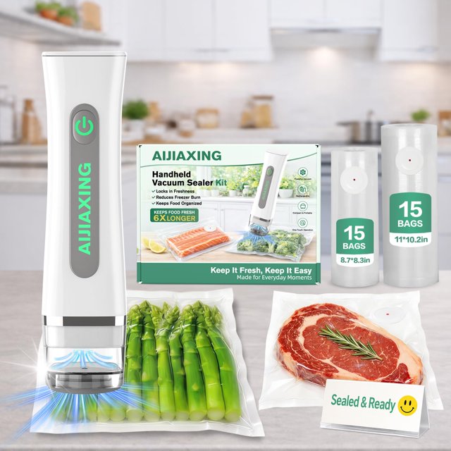 Compact Vacuum Sealer for Food with 30 Reusable Bags, Powerful Handheld Vacuum Sealer Machine for Home Kitchen and Travel, Keeps