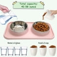 thumbnail image 4 of La comida de perro doble rueda los cuencos de la comida y del agua del acero inoxidable con la estera plástica del no derrame, 4 of 5